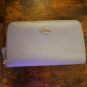Coach Blue Leather Wallet with Textured Finish